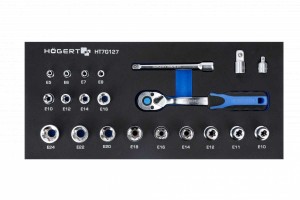 Wkładka EVA, nasadeki E-TORX i grzechotka 3/8" 22el.
